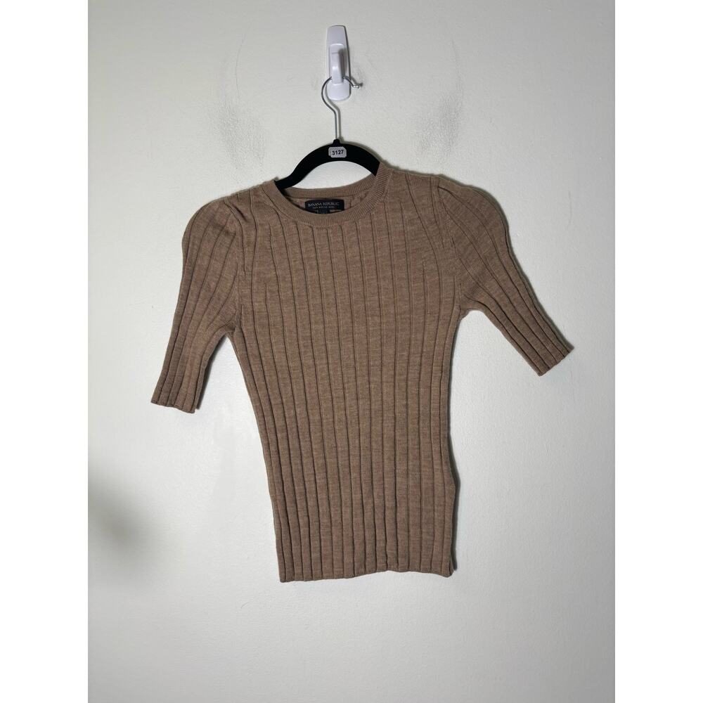 Ralph Lauren Ribbed Short-Sleeve Sweater in Camel